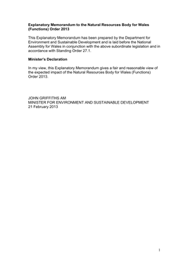 1 Explanatory Memorandum to the Natural Resources Body for Wales