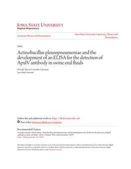 Actinobacillus Pleuropneumoniae and the Development of an ELISA For