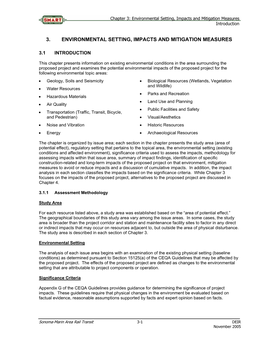 3. Environmental Setting, Impacts and Mitigation Measures