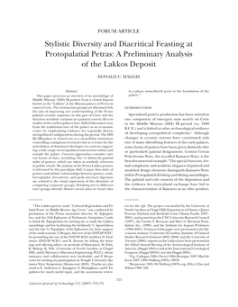 Stylistic Diversity and Diacritical Feasting at Protopalatial Petras: a Preliminary Analysis of the Lakkos Deposit