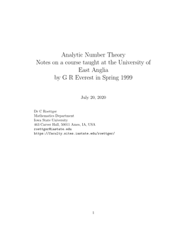 Course Notes for Analytic Number Theory