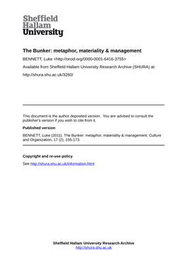 The Bunker: Metaphor, Materiality & Management