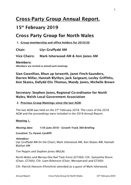 Cross-Party Group Annual Report. 15Th February 2019 Cross Party Group for North Wales