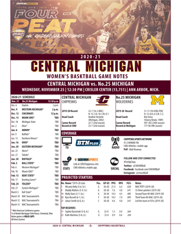 CENTRAL MICHIGAN WOMEN’S BASKTBALL GAME NOTES CENTRAL MICHIGAN Vs