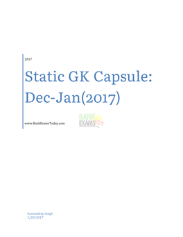 Static GK Capsule: Dec-Jan(2017)