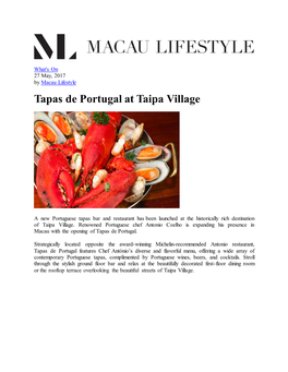 Tapas De Portugal at Taipa Village