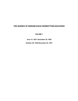 The Diaries of Mariam Davis Sidebottom Houchens