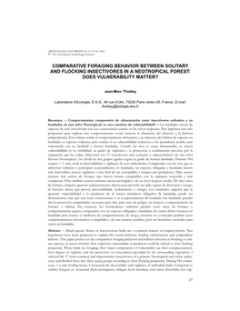 Comparative Foraging Behavior Between Solitary and Flocking Insectivores in a Neotropical Forest: Does Vulnerability Matter?