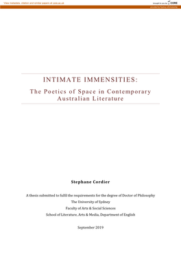 INTIMATE IMMENSITIES: the Poetics of Space in Contemporary Australian Literature