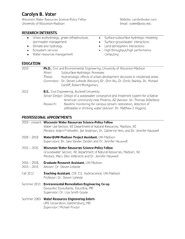 Carolyn B. Voter Wisconsin Water Resources Science-Policy Fellow Website: Carolynbvoter.Com University of Wisconsin-Madison Email: Cvoter@Wisc.Edu