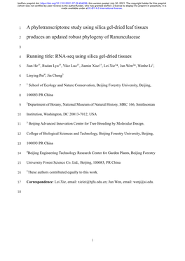 A Phylotranscriptome Study Using Silica Gel-Dried Leaf Tissues