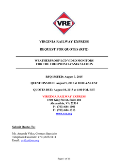 Virginia Railway Express Request for Quotes