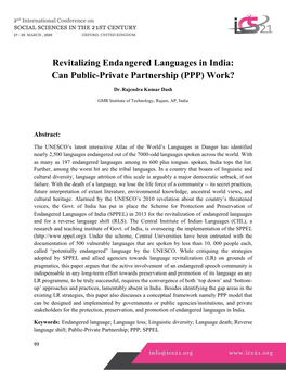Revitalizing Endangered Languages in India: Can Public-Private Partnership (PPP) Work?