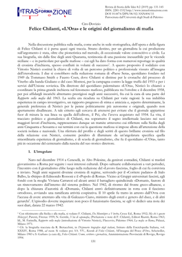Felice Chilanti, «L’Ora» E Le Origini Del Giornalismo Di Mafia