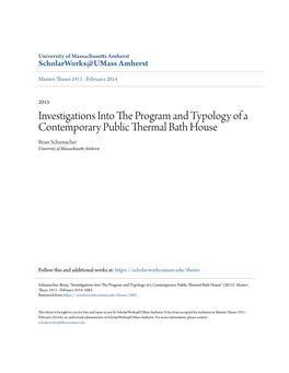 Investigations Into the Program and Typology of a Contemporary Public Thermal Bath House