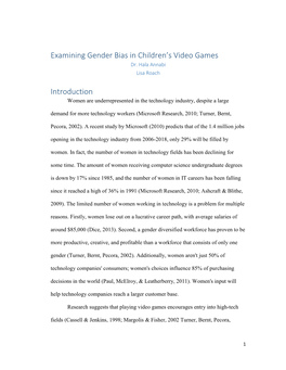 Examining Gender Bias N Children's Video Games