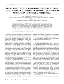 The Current Status and Habitats of the Illinois Cave Amphipod, Gammarus Acherondytes Hubricht and Mackin (Crustacea: Amphipoda)