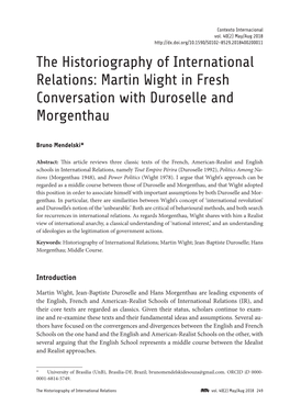 The Historiography of International Relations: Martin Wight in Fresh Conversation with Duroselle and Morgenthau