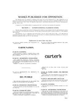 Marks Published for Opposition