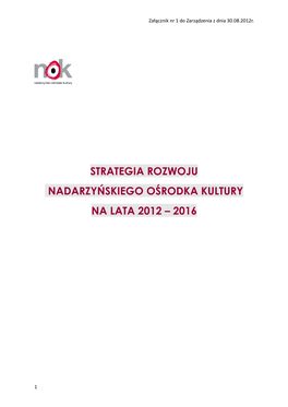 Strategia Rozwoju Nadarzyńskiego Ośrodka Kultury Na Lata 2012 – 2016