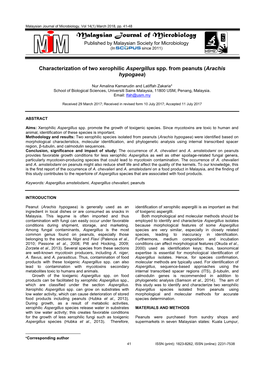 Malaysian Journal of Microbiology, Vol 14(1) March 2018, Pp