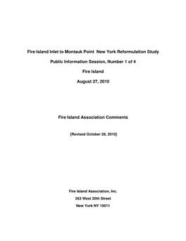 Fire Island Inlet to Montauk Point New York Reformulation Study Public