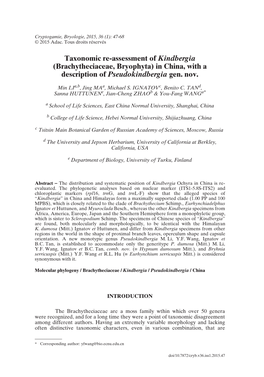 Taxonomic Re-Assessment of Kindbergia (Brachytheciaceae, Bryophyta) in China, with a Description of Pseudokindbergia Gen. Nov