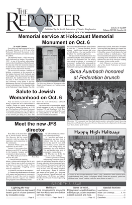 Memorial Service at Holocaust Memorial Monument on Oct. 6 by Arieh Ullmann Was a Social and Philanthropic Group Formed Place to Say Kaddish