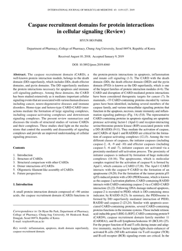 Caspase Recruitment Domains for Protein Interactions in Cellular Signaling (Review)