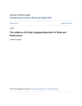 The Lullaby As Art Song: Engaging Repertoire for Study and Performance