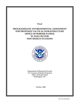 Programmatic Environmental Assessment for Proposed Tactical Infrastructure Office of Border Patrol El Paso Sector New Mexico Stations