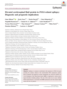 Elevated Cerebrospinal Fluid Protein in POLG‐Related Epilepsy