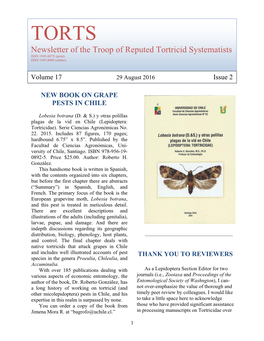 TORTS Newsletter of the Troop of Reputed Tortricid Systematists ISSN 1945-807X (Print) ISSN 1945-8088 (Online)