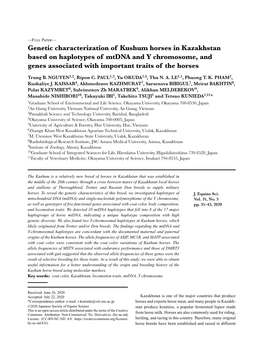 Genetic Characterization of Kushum Horses in Kazakhstan Based on Haplotypes of Mtdna and Y Chromosome, and Genes Associated with Important Traits of the Horses