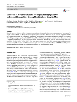 Disclosure of HIV Serostatus and Pre-Exposure Prophylaxis Use On