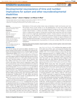 Developmental Neuroscience of Time and Number: Implications for Autism and Other Neurodevelopmental Disabilities