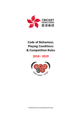 Code of Behaviour, Playing Conditions & Competition Rules 2018 - 2019