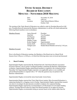 Tintic School District Board of Education Minutes – November 2018 Meeting