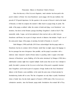 Polysomatic Allusion in Stesichorus' Death of Geryon Since the Discovery of the Geryoneis Fragments, Much Attention Has Been