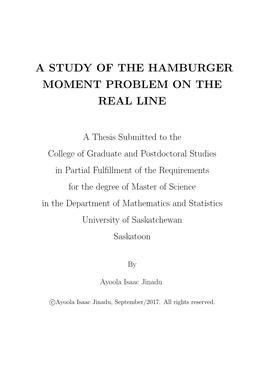 A Study of the Hamburger Moment Problem on the Real Line