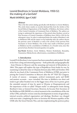 Leonid Brezhnev in Soviet Moldavia, 1950-52: the Making of a Gensek? Mark SANDLE, Igor CAȘU