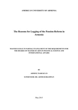 The Reasons for Lagging of the Pension Reform in Armenia