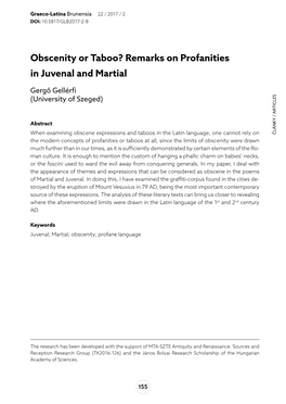 Obscenity Or Taboo? Remarks on Profanities in Juvenal and Martial