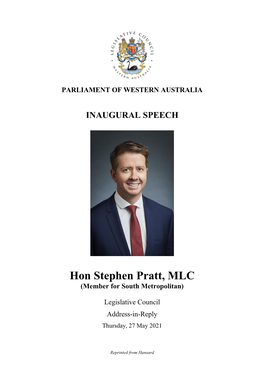 Hon Stephen Pratt, MLC (Member for South Metropolitan)