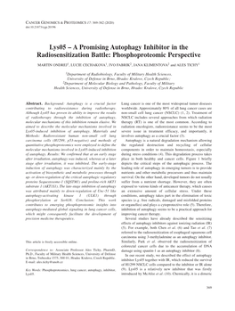 Lys05 – a Promising Autophagy Inhibitor in the Radiosensitization