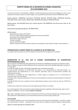 Compte Rendu De La Reunion Du Conseil Municipal Du 8 Decembre 2015