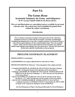 Systematic Summary for Genus and Subgenera by W