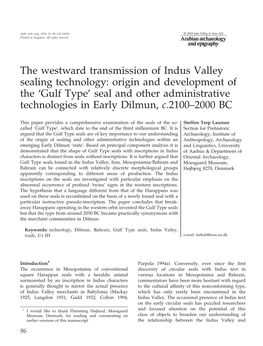 The Westward Transmission of Indus Valley Sealing Technology
