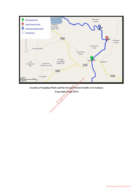 Location of Sampling Points and the Farragh Proteins Facility at Crossdoney (Copyright Google 2011)