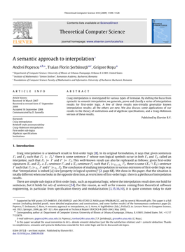 Theoretical Computer Science a Semantic Approach to Interpolation$